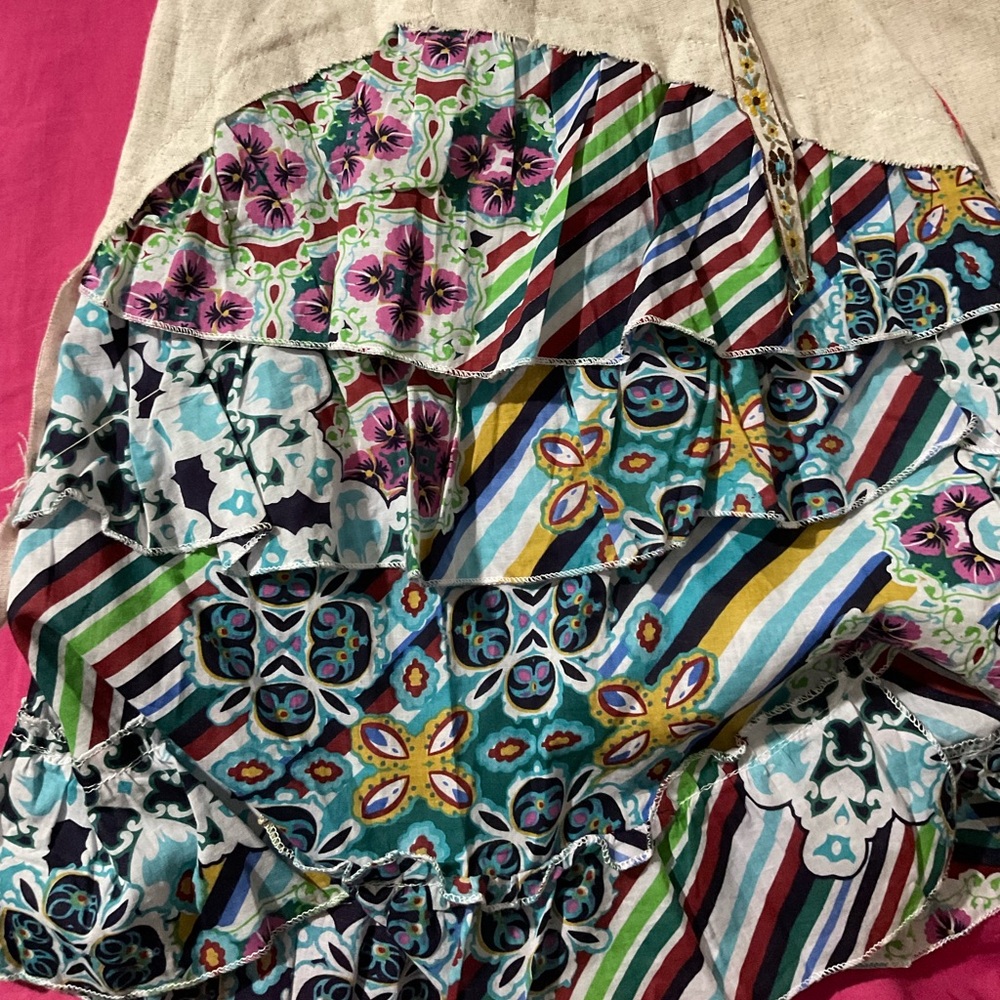 NWT Toi Et Moi Boho Ruffle Mixed Media Print Sleeveless Dress Button Detail M - Picture 6 of 8